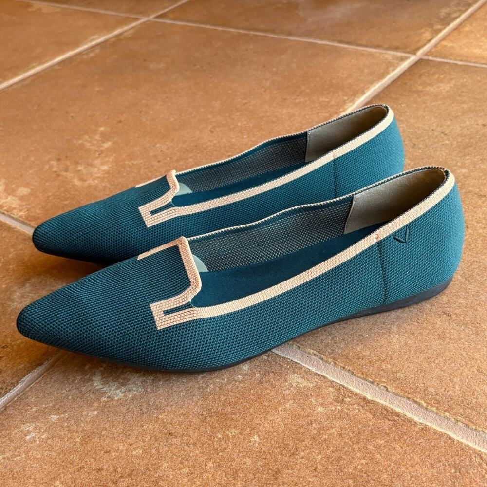 Vivaia Teal Soft Knit Pointy Toe Flats with Peachy Beige Trim size EU 41/US 9.5 - Picture 11 of 14